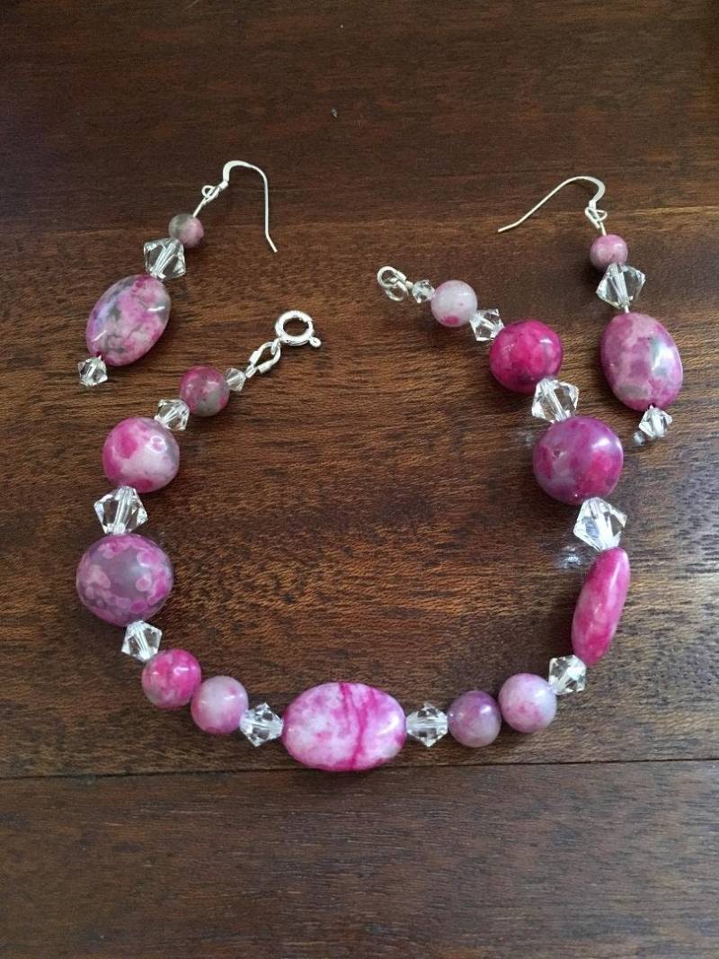 Crazy Lace Achat Und Kristall Armband Ohrringe Set von SJMarsStudio