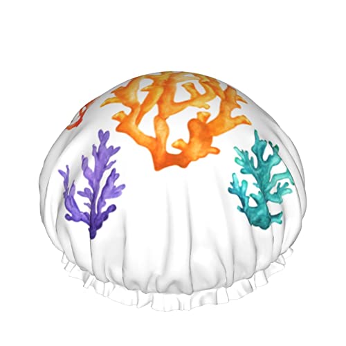 Aquarell Bunte Korallen Duschhaube Für Frauen, Schichten Baden Dusche Wiederverwendbare Elastische Band Stretch Hem Haar Hut von SJOAOAA