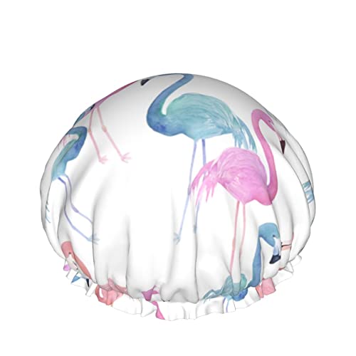 Aquarell Hand gezeichnete Flamingo Duschhaube Für Frauen, Schichten Baden Dusche Wiederverwendbare Gummiband Stretch Hem Haar Hut von SJOAOAA