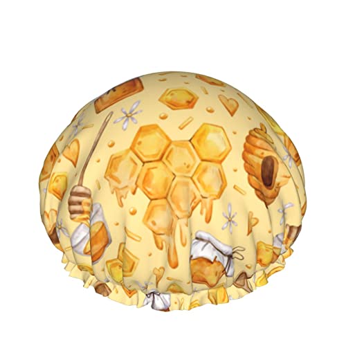 Aquarell Honig und Bienen Duschhaube für Frauen, Schichten Baden Dusche Wiederverwendbare Gummiband Stretch Hem Haar Hut von SJOAOAA
