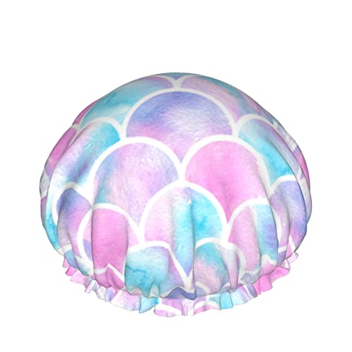 Aquarell Lila Schuppen der Meerjungfrau Duschhaube Für Frauen, Schichten Baden Dusche Wiederverwendbare Gummiband Stretch Hem Haar Hut von SJOAOAA