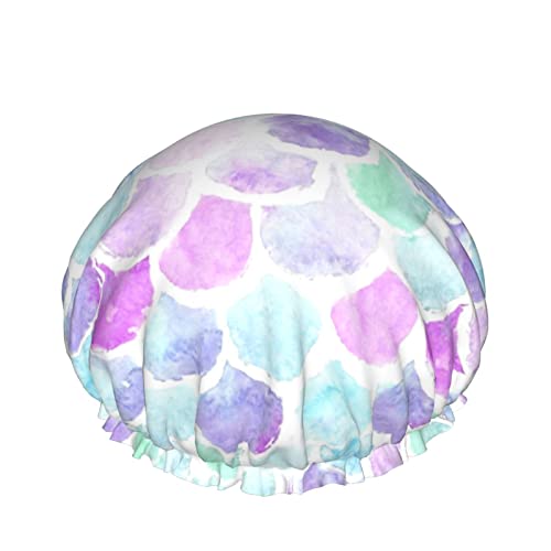 Aquarell Marine Skalen Duschhaube Für Frauen, Schichten Baden Dusche Wiederverwendbare Elastische Band Stretch Hem Haar Hut von SJOAOAA