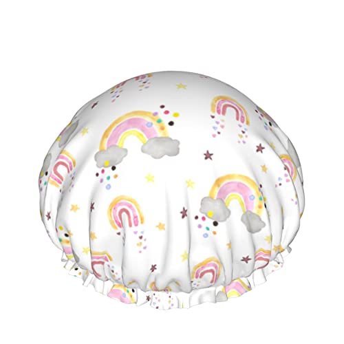 Aquarell Regenbogen Duschhaube Für Frauen, Schichten Baden Dusche Wiederverwendbare Elastische Band Stretch Hem Haar Hut von SJOAOAA