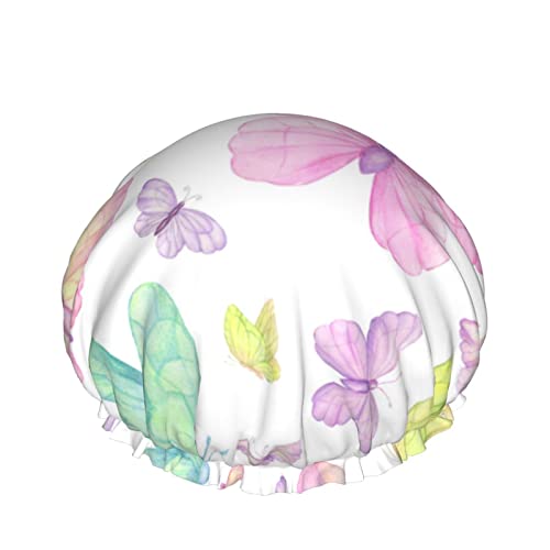 Aquarell Schmetterling Duschhaube Für Frauen, Schichten Baden Dusche Wiederverwendbare Elastische Band Stretch Hem Haar Hut von SJOAOAA