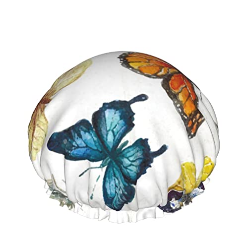 Aquarell Schmetterling Duschhaube Für Frauen, Schichten Baden Dusche Wiederverwendbare Elastische Band Stretch Hem Haar Hut von SJOAOAA
