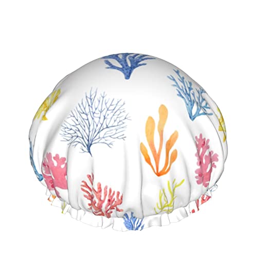 Aquarell Schöne Korallen Duschhaube Für Frauen, Schichten Baden Dusche Wiederverwendbare Elastische Band Stretch Hem Haar Hut von SJOAOAA