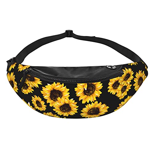 Bauchtasche für Damen und Herren, verstellbare Hüfttasche, Crossbody, Reise-Bauchtasche für Reisen, Freizeit, Laufen, Wandern, Radfahren – Gänseblümchen, Sonnenblume Schwarz, Einheitsgröße von SJOAOAA