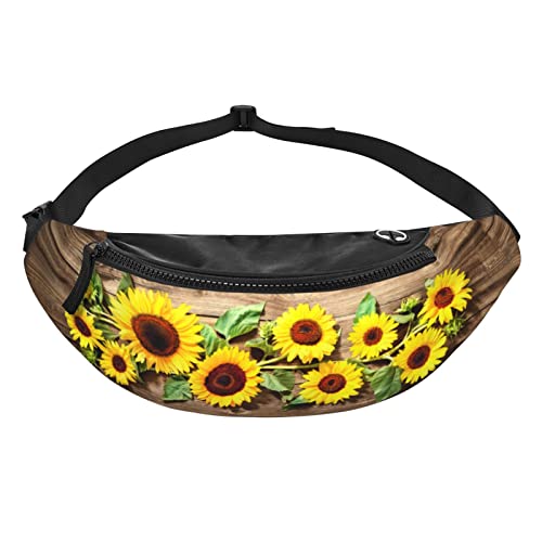 Bauchtasche für Damen und Herren, verstellbare Hüfttasche, Crossbody, Reise-Bauchtasche für Reisen, Freizeit, Laufen, Wandern, Radfahren – Gänseblümchen, Sonnenblumen-Holz, Einheitsgröße von SJOAOAA