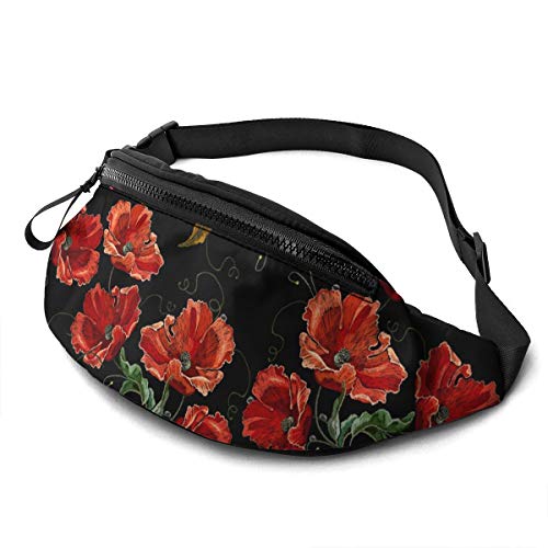 Bauchtasche für Herren und Damen, rote Mohnblumen-Hüfttasche mit Gürtel, verstellbare Schultertasche, Crossbody-Umhängetasche, Brusttasche für Reisen, Wandern, Radfahren, Laufen, Siehe Abbildung, von SJOAOAA