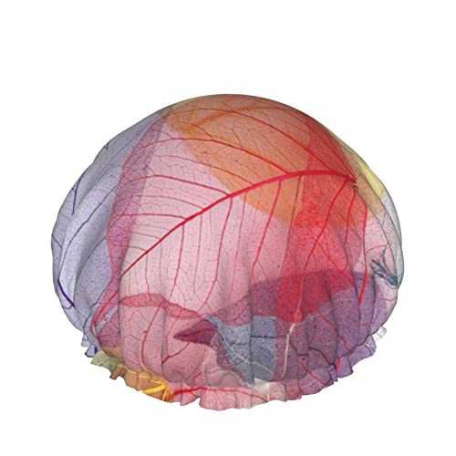 Bunte Blatt-Duschhaube für Frauen, Schichten, Baden, Dusche, wiederverwendbar, elastisches Band, Stretch-Saum, Haarhut von SJOAOAA