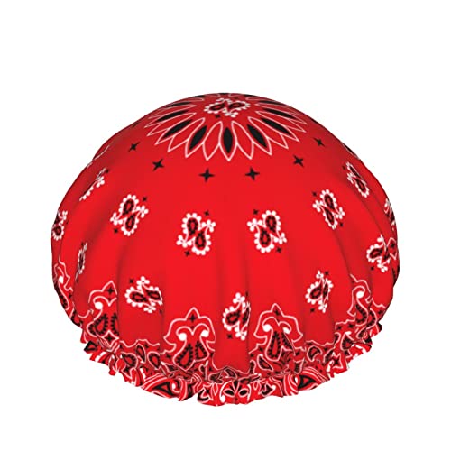 Bunte rote Paisly Duschhaube für Frauen, Schichten Baden Dusche Wiederverwendbares Gummiband Stretch Saum Haar Hut von SJOAOAA
