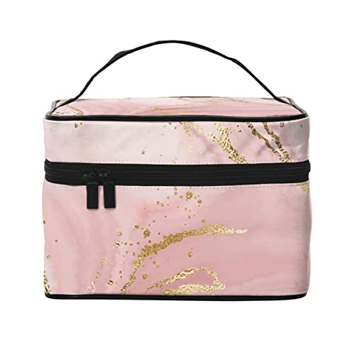 Daisy Floral Reise Make-up Tasche für Frauen Große Kosmetiktaschen Tragbare Make-up Organizer Tasche Urlaub Kulturbeutel Mädchen Make-up Aufbewahrungskoffer, Rosa Marmor, Einheitsgröße von SJOAOAA