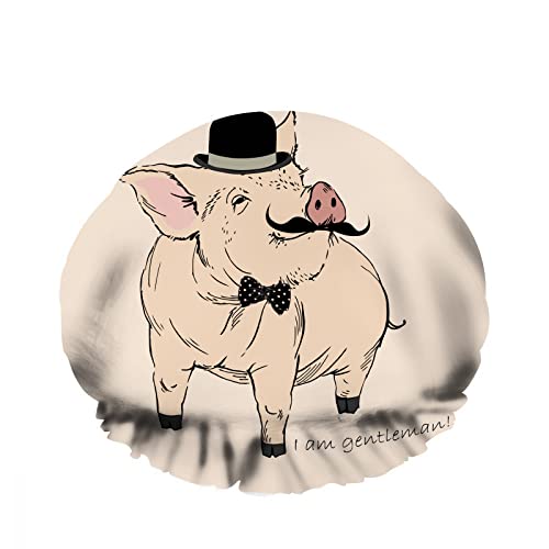 Doppelte wasserdichte Schichten Bade-Duschhaube Schwein Tier Niedlich Cartoon Gentleman Mode Schnurrbart Hut Wiederverwendbar Mode Duschhut für Frauen Schönheit, Bad, Haar Spa, Zuhause Hotel Reisen von SJOAOAA