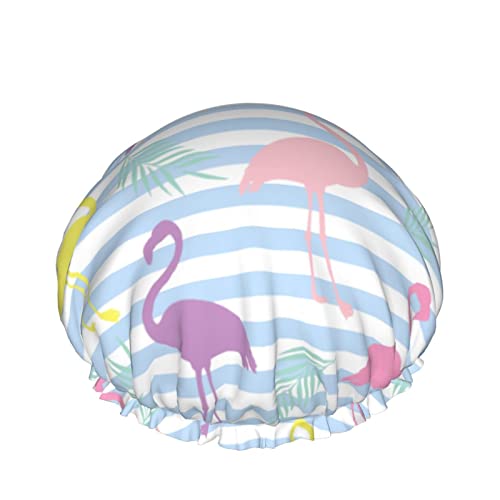 Flamingo-Duschhaube für Frauen, Schichten, Baden, Dusche, wiederverwendbar, elastisches Band, Stretch-Saum, Haarhut von SJOAOAA