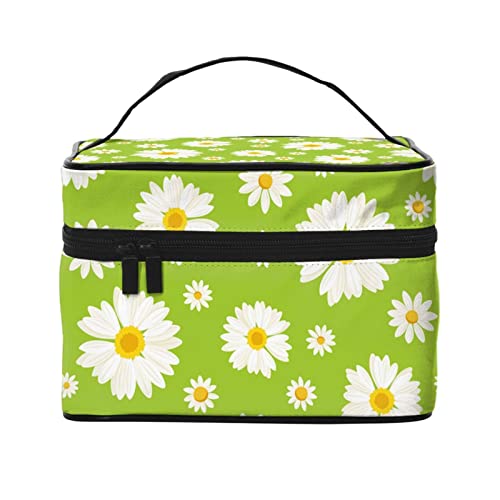 Gelbe Blumen Reise Make-up Tasche für Frauen Große Kosmetiktaschen Tragbare Make-up Organizer Tasche Urlaub Kulturbeutel Mädchen Make-up Aufbewahrungskoffer, Blaue Gänseblümchen, Einheitsgröße von SJOAOAA