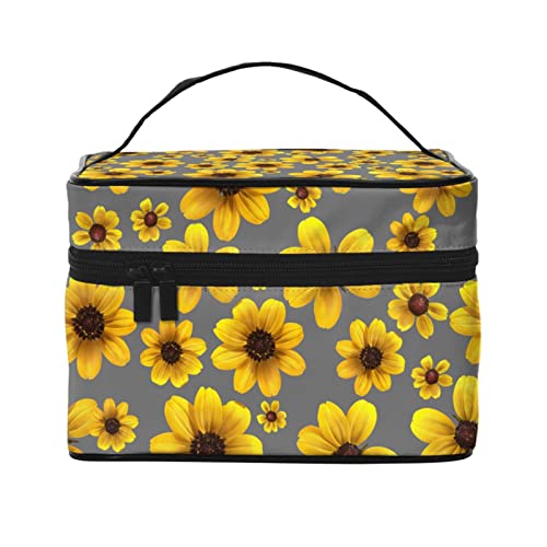 Gelbe Blumen Reise Make-up Tasche für Frauen Große Kosmetiktaschen Tragbare Make-up Organizer Tasche Urlaub Kulturbeutel Mädchen Make-up Aufbewahrungskoffer, Gelbe Blumen2, Einheitsgröße von SJOAOAA