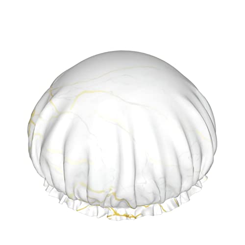 Gold Marmor Textur Duschhaube Für Frauen Schichten Baden Dusche Wiederverwendbare Elastische Band Stretch Hem Haar Hut von SJOAOAA