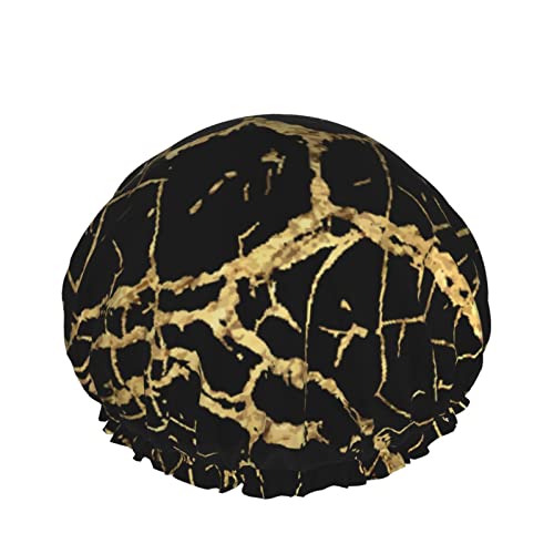 Gold und Schwarz Marmor Textur Duschhaube Für Frauen, Schichten Baden Dusche Wiederverwendbare Gummiband Stretch Hem Haar Hut von SJOAOAA
