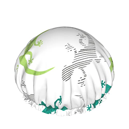 Grüne Aquarell Eidechse Duschhaube Für Frauen, Schichten Baden Dusche Wiederverwendbare Gummiband Stretch Hem Haar Hut von SJOAOAA