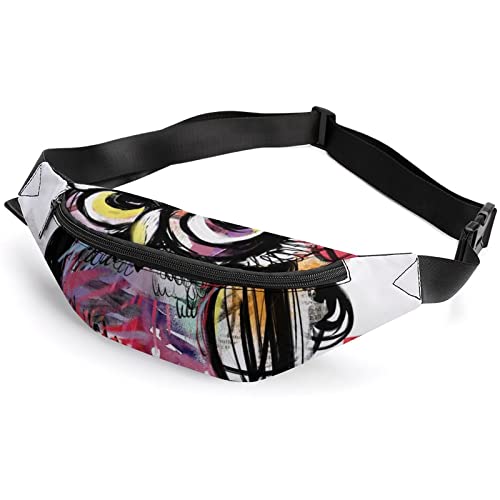 Hand Drawn Disco Party Fanny Pack, Erwachsene Kinder Sport Hüfttasche für Männer Frauen, Handgezeichnete niedliche Eulen hören Musik, Einheitsgröße, Hüfttasche von SJOAOAA