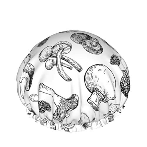 Handgezeichnete Verschiedene Arten Von Pilzen Duschhaube Für Frauen, Schichten Baden Dusche Wiederverwendbare Gummiband Stretch Hem Haar Hut von SJOAOAA