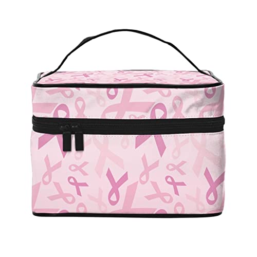 Huhn Reise Make-up Tasche für Frauen Große Kosmetiktaschen Tragbare Make-up Organizer Tasche Urlaub Kulturbeutel Mädchen Make-up Aufbewahrungskoffer, Pink Ribbon, Einheitsgröße von SJOAOAA