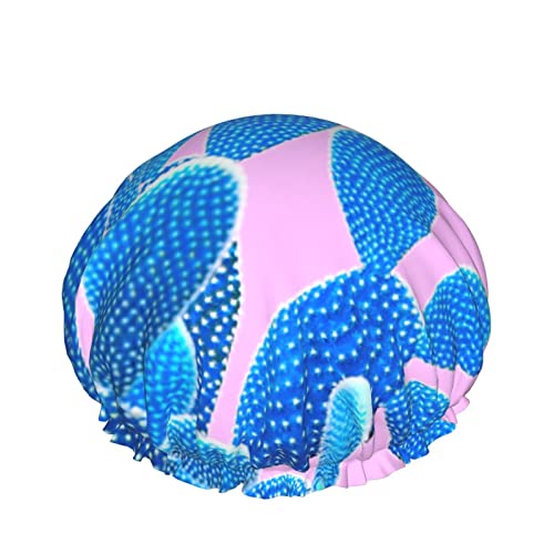 Kaktus Blau Rosa Hintergrund Duschhaube Für Frauen, Schichten Baden Dusche Wiederverwendbare Gummiband Stretch Hem Haar Hut von SJOAOAA