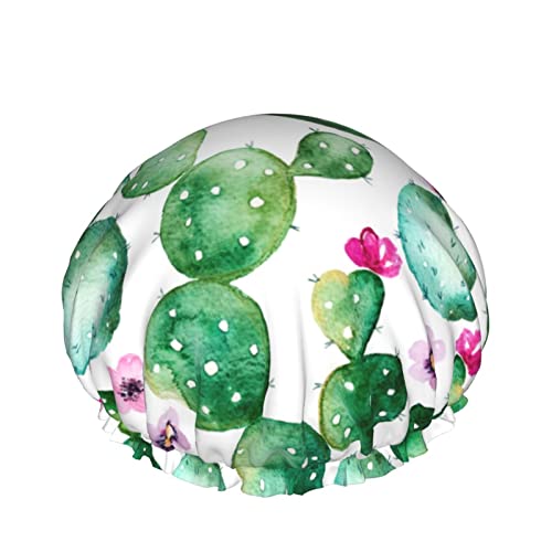 Kaktus Und Lila Blume Duschhaube Für Frauen, Schichten Baden Dusche Wiederverwendbare Elastische Band Stretch Hem Haar Hut von SJOAOAA
