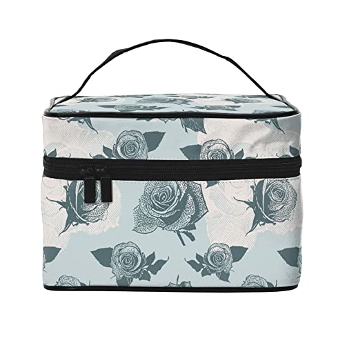 Kosmetiktasche, Organizer, Aquarell, Tiere, tragbare Künstler-Aufbewahrungsbox, Reise-Make-up-Tasche für Frauen und Mädchen, Graue Rose im Vintage-Stil, Einheitsgröße von SJOAOAA