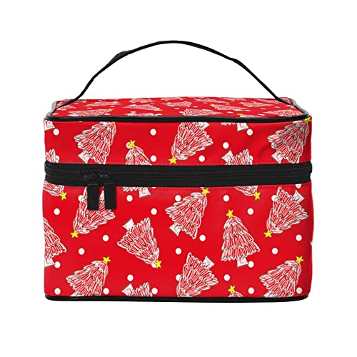 Kosmetiktasche, Organizer, Aquarell, Weihnachtsmuster, tragbare Künstler-Aufbewahrungstasche, Reise-Make-up-Tasche für Frauen und Mädchen, Nahtloses Weihnachtsbaum-Muster, Einheitsgröße von SJOAOAA