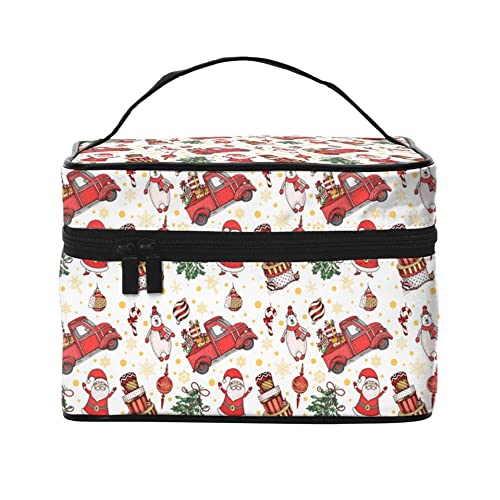 Kosmetiktasche, Organizer, Cartoon, Weihnachtsmann, tragbare Künstler-Aufbewahrungsbox, Reise-Make-up-Tasche für Frauen und Mädchen, Weihnachtsmann und Lastwagen, Einheitsgröße von SJOAOAA