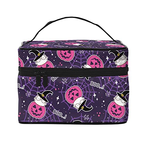 Kosmetiktasche, Organizer, Kürbis, Zauberer und Fledermäuse, tragbare Künstler-Aufbewahrungsbox, Reise-Make-up-Tasche für Frauen und Mädchen, Kawaii-Halloween-Muster, Einheitsgröße von SJOAOAA