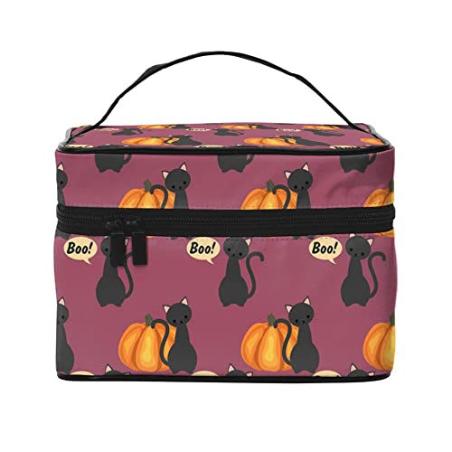 Kosmetiktasche, Organizer, Kürbisse und Katzen, schwarz, 1 tragbare Künstler-Aufbewahrungsbox, Reise-Make-up-Tasche für Frauen und Mädchen, Kürbisse und Katzen schwarz 5, Einheitsgröße von SJOAOAA