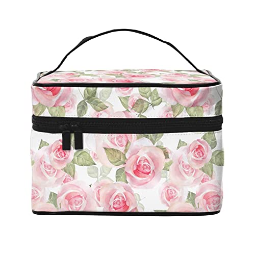 Kosmetiktasche, Organizer, Lilien, Blumen, Rosa, tragbare Künstler-Aufbewahrungsbox, Reise-Make-up-Tasche für Frauen und Mädchen, Zarte rosa Rosen, Einheitsgröße von SJOAOAA