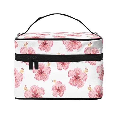 Kosmetiktasche, Organizer, Panda, Bambus, tragbare Künstler-Aufbewahrungsbox, Reise-Make-up-Tasche für Frauen und Mädchen, Rosa Hibiskusblumen, Einheitsgröße von SJOAOAA