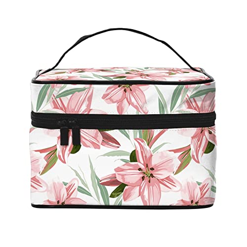 Kosmetiktasche, Organizer, Panda, Bambus, tragbare Künstler-Aufbewahrungsbox, Reise-Make-up-Tasche für Frauen und Mädchen, Rosa Lilien Blumen, Einheitsgröße von SJOAOAA