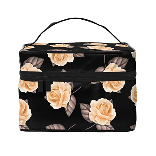 Kosmetiktasche, Organizer, Rosen auf Schwarz, tragbare Künstler-Aufbewahrungstasche, Reise-Make-up-Tasche für Frauen und Mädchen, Rosen auf Schwarz, Einheitsgröße von SJOAOAA