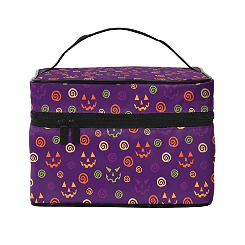 Kosmetiktasche, Organizer, Vintage-Halloween-Elemente, 1 tragbare Künstler-Aufbewahrungsbox, Reise-Make-up-Tasche für Frauen und Mädchen, Nahtloses Halloween-Muster, Einheitsgröße von SJOAOAA