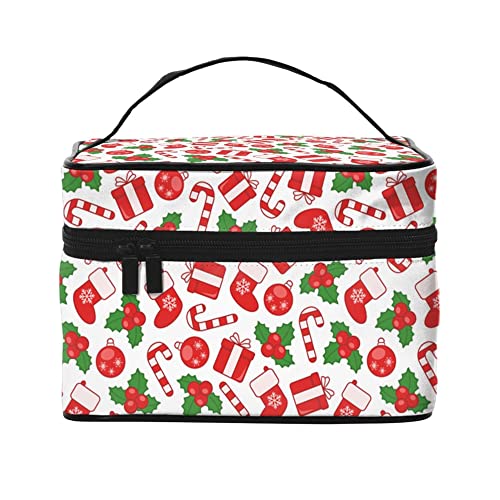 Kosmetiktasche, Organizer, Weihnachtsglocken, tragbare Künstler-Aufbewahrungsbox, Reise-Make-up-Tasche für Frauen und Mädchen, Rote Socken Geschenkbox, Einheitsgröße von SJOAOAA