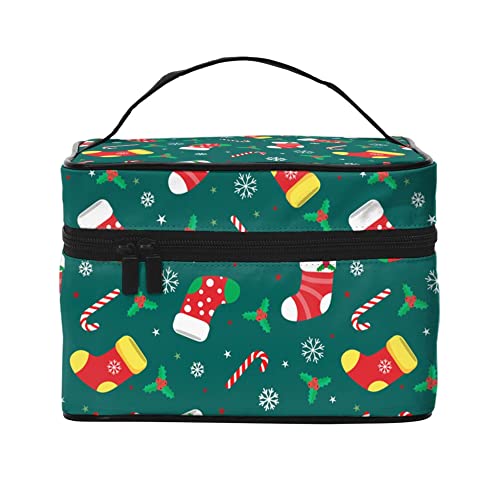 Kosmetiktasche, Organizer, Weihnachtsglocken, tragbare Künstler-Aufbewahrungsbox, Reise-Make-up-Tasche für Frauen und Mädchen, Weihnachtssocken-Muster, Einheitsgröße von SJOAOAA