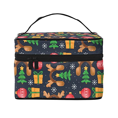 Kosmetiktaschen-Organizer, bunter Weihnachtsbaum und Weihnachtsmann, tragbare Künstleraufbewahrung, Reise-Make-up-Tasche für Frauen und Mädchen, Weihnachtselemente Malerei, Einheitsgröße von SJOAOAA