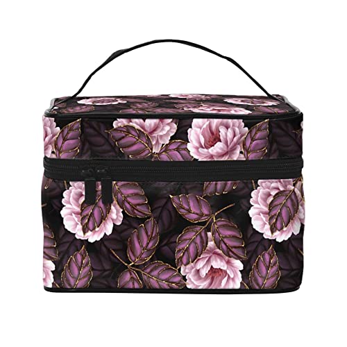 Kosmetiktasche, Organizer, dekorative Rosen und Blätter, Rosa, tragbare Künstler-Aufbewahrungsbox, Reise-Make-up-Tasche für Frauen und Mädchen, Dekorative Rosen und Blätter, rosa, Einheitsgröße von SJOAOAA