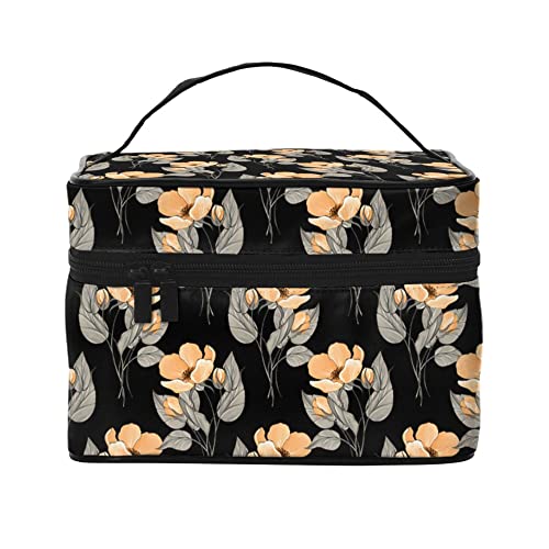 Kosmetiktasche, Organizer, gelbe Blumen auf schwarzer, tragbarer Künstler-Aufbewahrungskoffer, Reise-Make-up-Tasche für Frauen und Mädchen, Gelbe Blumen auf Schwarz, Einheitsgröße von SJOAOAA