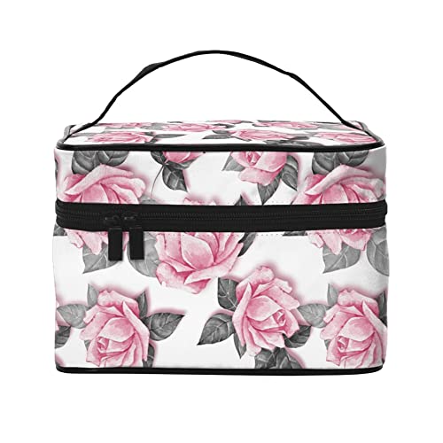 Kosmetiktasche, Organizer, gelbe Blumen auf schwarzer, tragbarer Künstler-Aufbewahrungskoffer, Reise-Make-up-Tasche für Frauen und Mädchen, Handgezeichnetes Rosa, Einheitsgröße von SJOAOAA