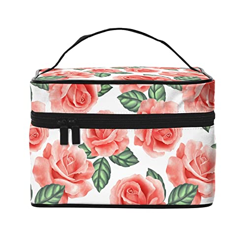 Kosmetiktasche, Organizer, gelbe Blumen auf schwarzer, tragbarer Künstler-Aufbewahrungskoffer, Reise-Make-up-Tasche für Frauen und Mädchen, Zarte rosa Rosen, Einheitsgröße von SJOAOAA