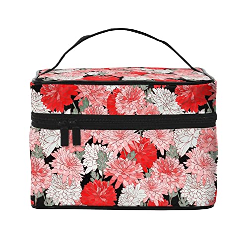 Kosmetiktasche, Organizer, nahtlose Gänseblümchen, Illustration, tragbare Künstler-Aufbewahrungsbox, Reise-Make-up-Tasche für Frauen und Mädchen, Rot / Rosa / Weiß, Einheitsgröße von SJOAOAA