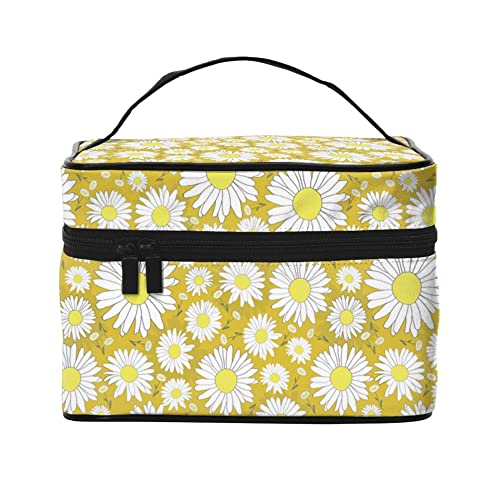 Kosmetiktasche, Organizer, nahtlose Gänseblümchen, Illustration, tragbare Künstler-Aufbewahrungsbox, Reise-Make-up-Tasche für Frauen und Mädchen, Schönes Gänseblümchen-Muster, Einheitsgröße von SJOAOAA