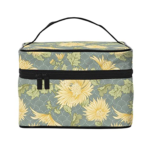 Kosmetiktasche, Organizer, niedliche Weihnachts-Illustration, tragbare Künstler-Aufbewahrungsbox, Reise-Make-up-Tasche für Frauen und Mädchen, Gelbe japanische Gänseblümchen, Einheitsgröße von SJOAOAA