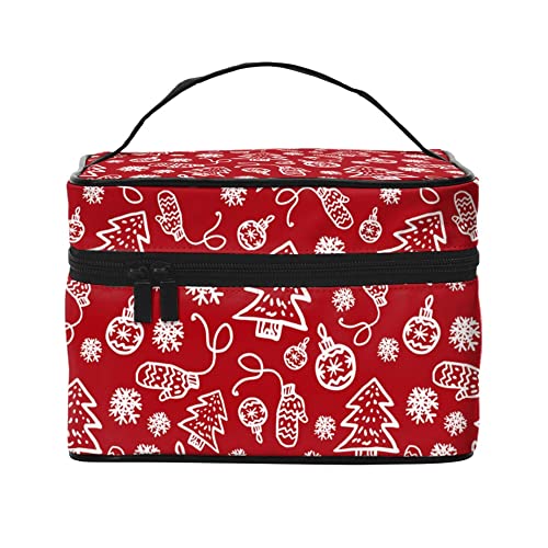 Kosmetiktasche, Organizer, niedliche Weihnachts-Illustration, tragbare Künstler-Aufbewahrungsbox, Reise-Make-up-Tasche für Frauen und Mädchen, Handgezeichnete Winterelemente, Einheitsgröße von SJOAOAA