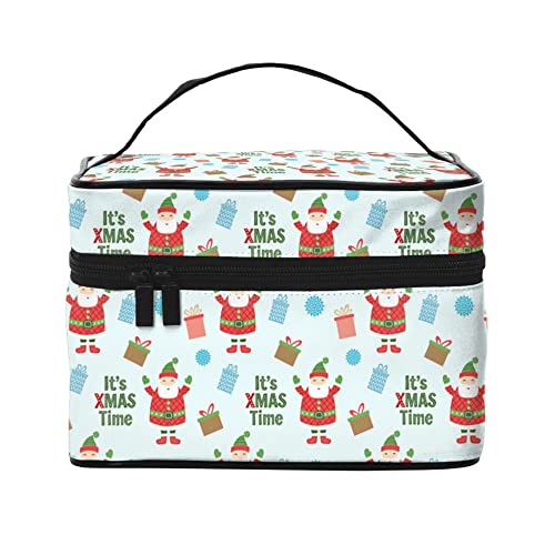 Kosmetiktasche, Organizer, schöner Weihnachtsmann und Tiere, tragbare Künstler-Aufbewahrungsbox, Reise-Make-up-Tasche für Frauen und Mädchen, Frohe Weihnachten Weihnachtsmann, Einheitsgröße von SJOAOAA